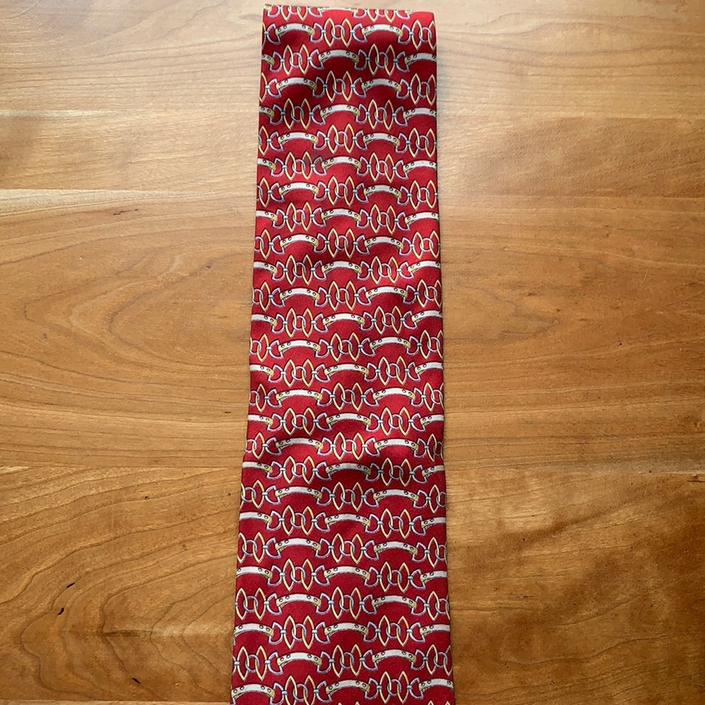 Paolo Gucci men’s silk neck tie gold red chain link